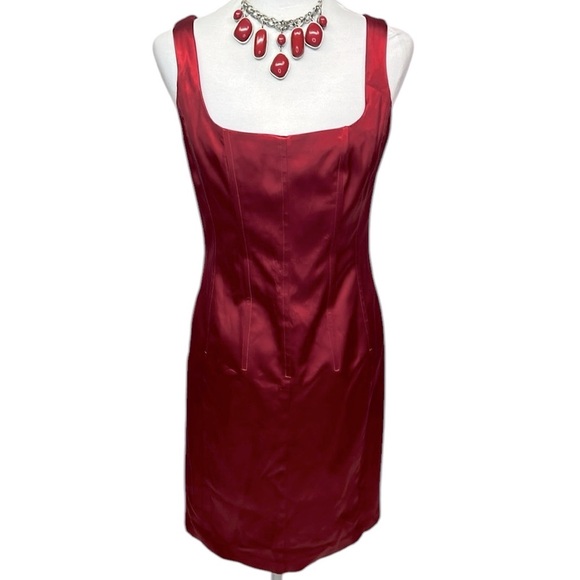 A.B.S Evening Allen Schwartz Satin Dress Red - Picture 2 of 8